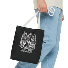 Load image into Gallery viewer, Black Bigfoot Believe Tote Bag