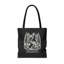 Load image into Gallery viewer, Black Bigfoot Believe Tote Bag