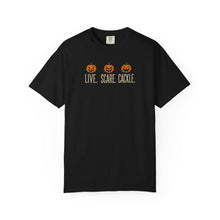 Load image into Gallery viewer, "Live. Scare. Cackle." Halloween Pumpkin T-Shirt