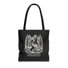 Load image into Gallery viewer, Black Bigfoot Believe Tote Bag