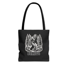 Load image into Gallery viewer, Black Bigfoot Believe Tote Bag