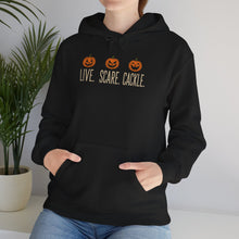 Load image into Gallery viewer, "Live Scare Cackle" Pumpkin Halloween Hoodie