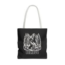 Load image into Gallery viewer, Black Bigfoot Believe Tote Bag