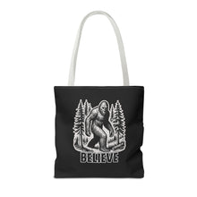 Load image into Gallery viewer, Black Bigfoot Believe Tote Bag