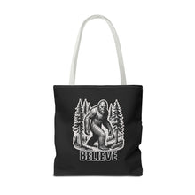 Load image into Gallery viewer, Black Bigfoot Believe Tote Bag