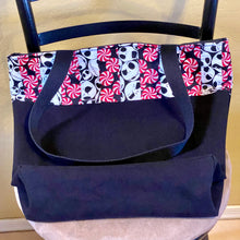 Load image into Gallery viewer, Skull & Peppermint Denim Christmas Tote