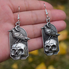 Load image into Gallery viewer, Skull & Raven Drop Earrings