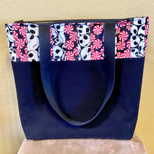 Load image into Gallery viewer, Skull & Peppermint Denim Christmas Tote