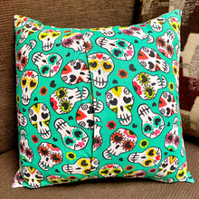 Load image into Gallery viewer, Teal Sugar Skull Pillow Sham