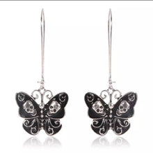Load image into Gallery viewer, Moth and Skulls Hoop Earrings