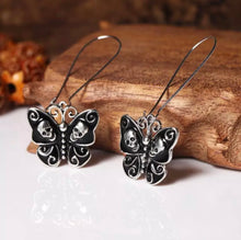Load image into Gallery viewer, Moth and Skulls Hoop Earrings