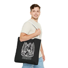 Load image into Gallery viewer, Black Bigfoot Believe Tote Bag
