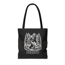 Load image into Gallery viewer, Black Bigfoot Believe Tote Bag
