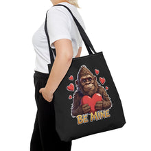 Load image into Gallery viewer, Black Bigfoot "Be Mine" Valentine Tote Bag
