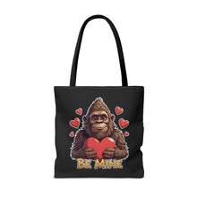 Load image into Gallery viewer, Black Bigfoot "Be Mine" Valentine Tote Bag
