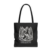 Load image into Gallery viewer, Black Bigfoot Believe Tote Bag
