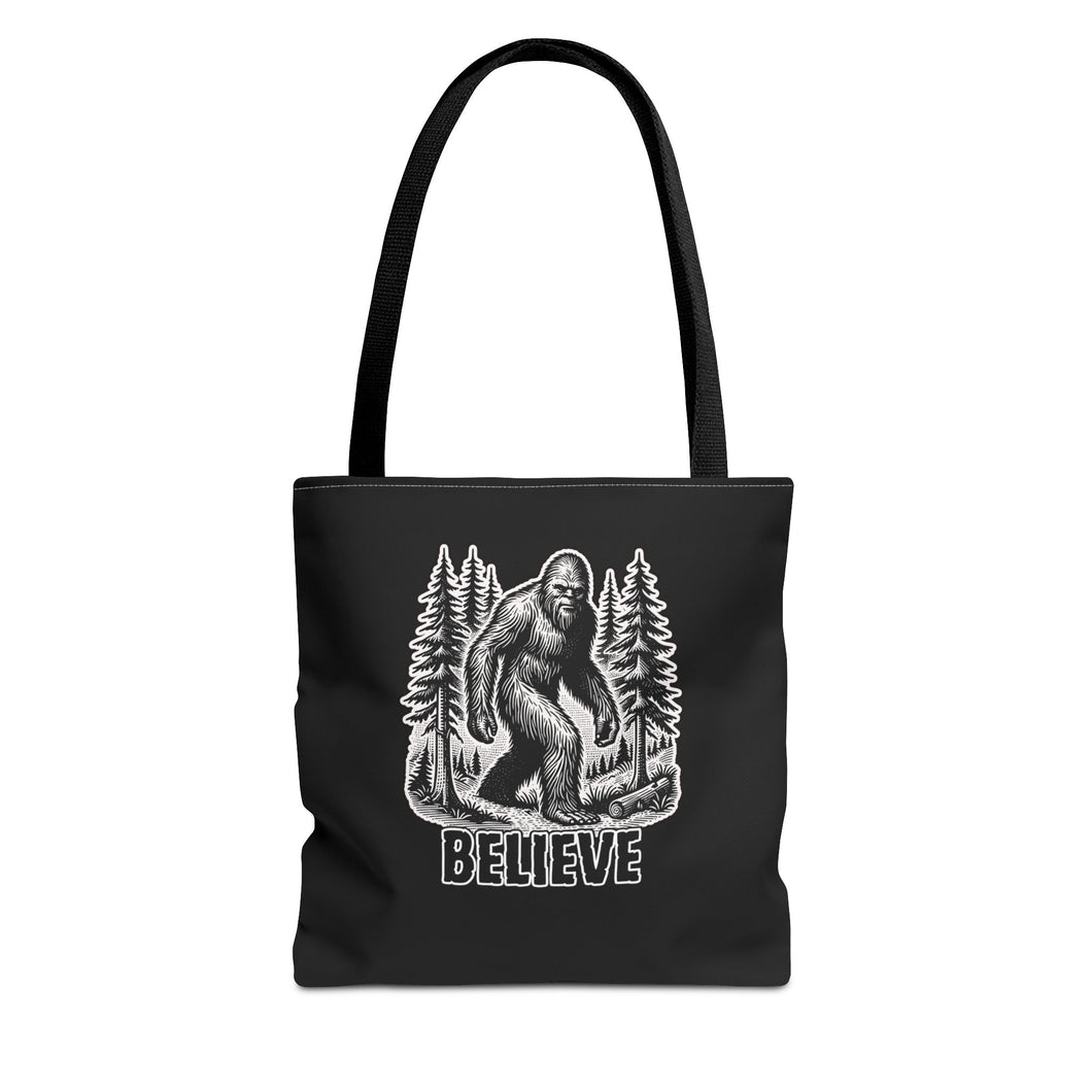 Black Bigfoot Believe Tote Bag