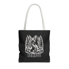 Load image into Gallery viewer, Black Bigfoot Believe Tote Bag
