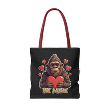 Load image into Gallery viewer, Black Bigfoot "Be Mine" Valentine Tote Bag
