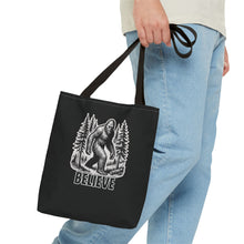 Load image into Gallery viewer, Black Bigfoot Believe Tote Bag
