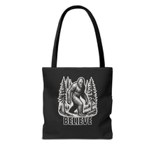 Load image into Gallery viewer, Black Bigfoot Believe Tote Bag
