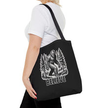 Load image into Gallery viewer, Black Bigfoot Believe Tote Bag
