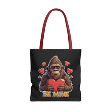 Load image into Gallery viewer, Black Bigfoot "Be Mine" Valentine Tote Bag

