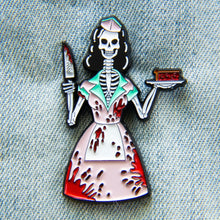 Load image into Gallery viewer, 1950&#39;s Diner Skeleton Waitress Enamel Pin
