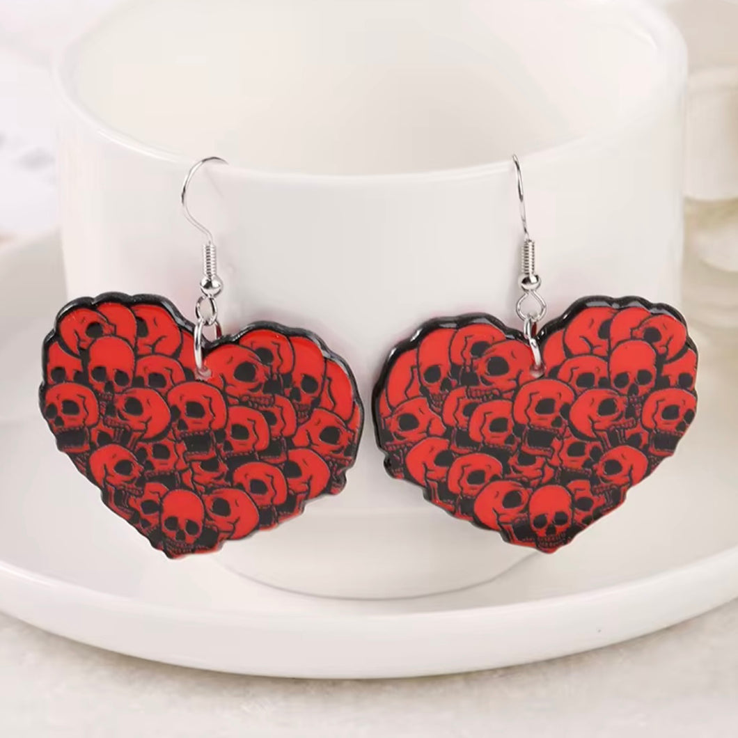 Skull Heart Acrylic Earrings