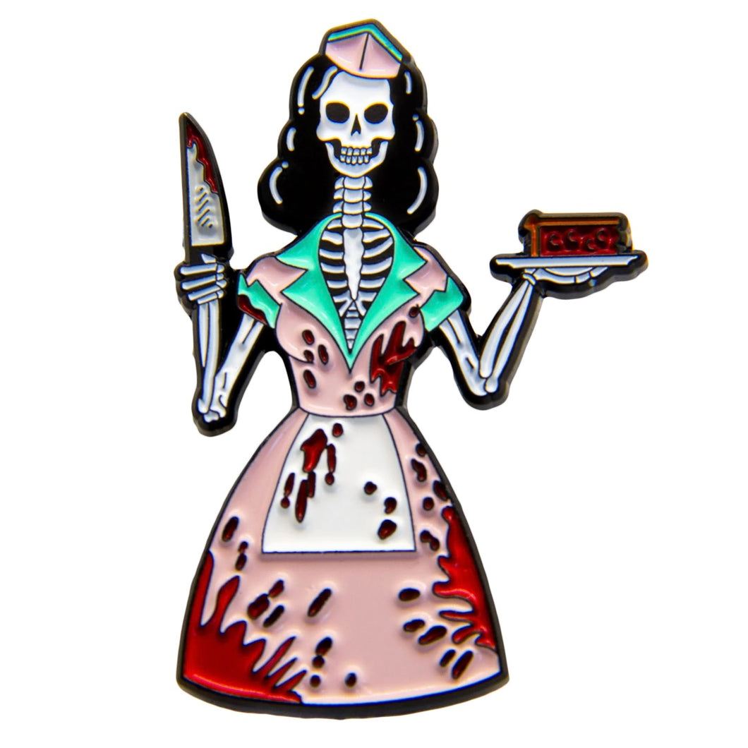 1950's Diner Skeleton Waitress Enamel Pin