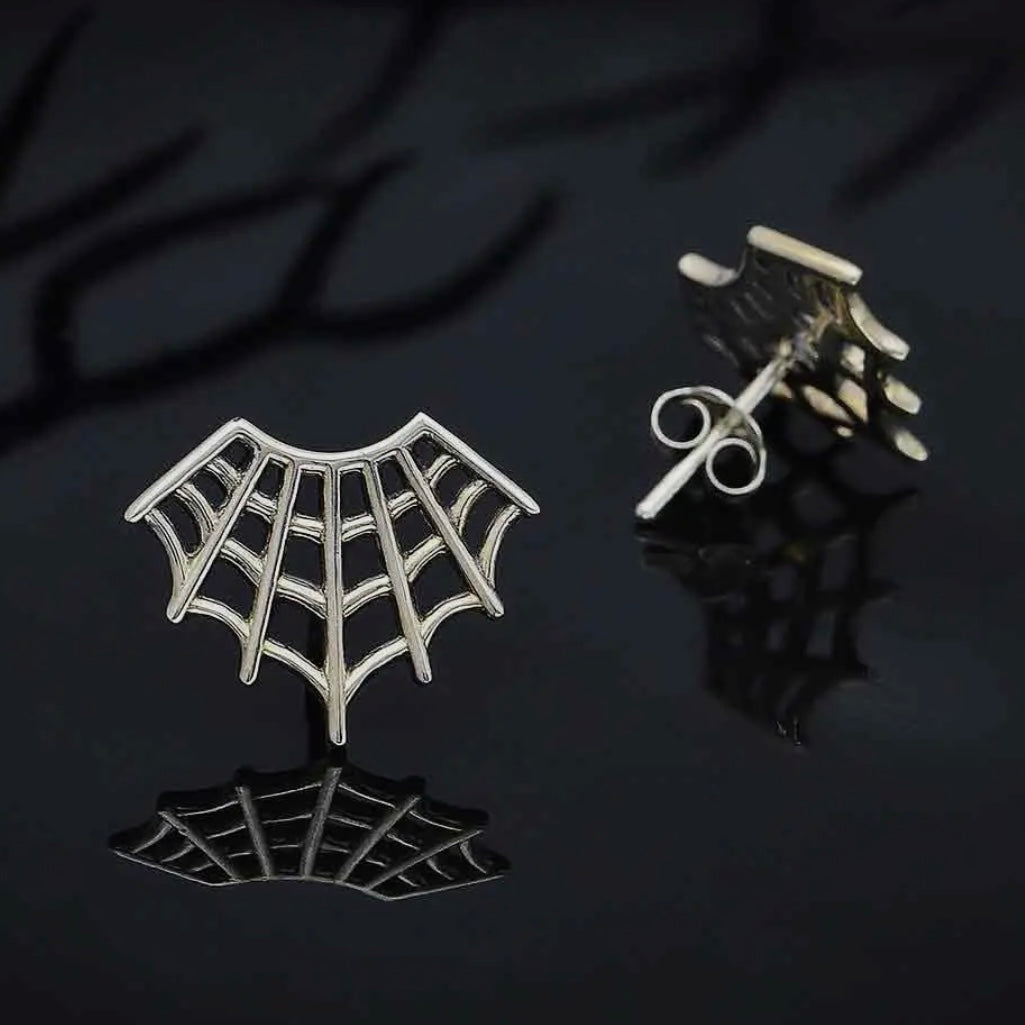 Sterling Silver Spider Web Earrings