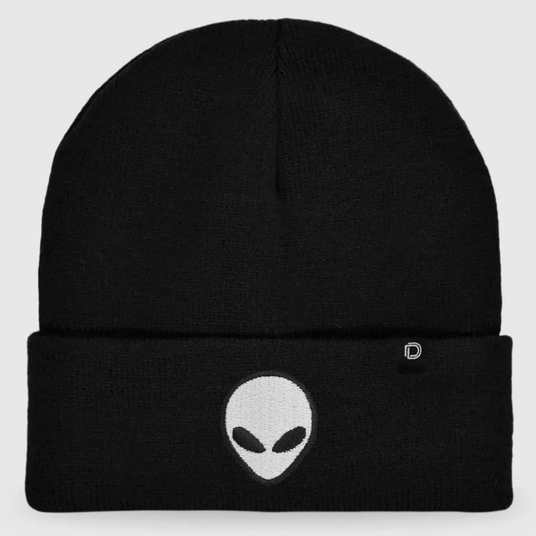 Black Embroidered Alien Beanie