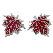 Load image into Gallery viewer, Silver &amp; Red Autumn Leaf Collar Pin Set

