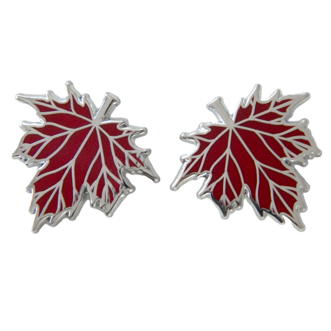 Silver & Red Autumn Leaf Collar Pin Set
