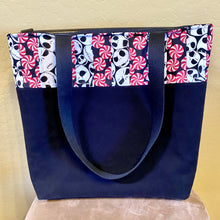Load image into Gallery viewer, Skull &amp; Peppermint Denim Christmas Tote
