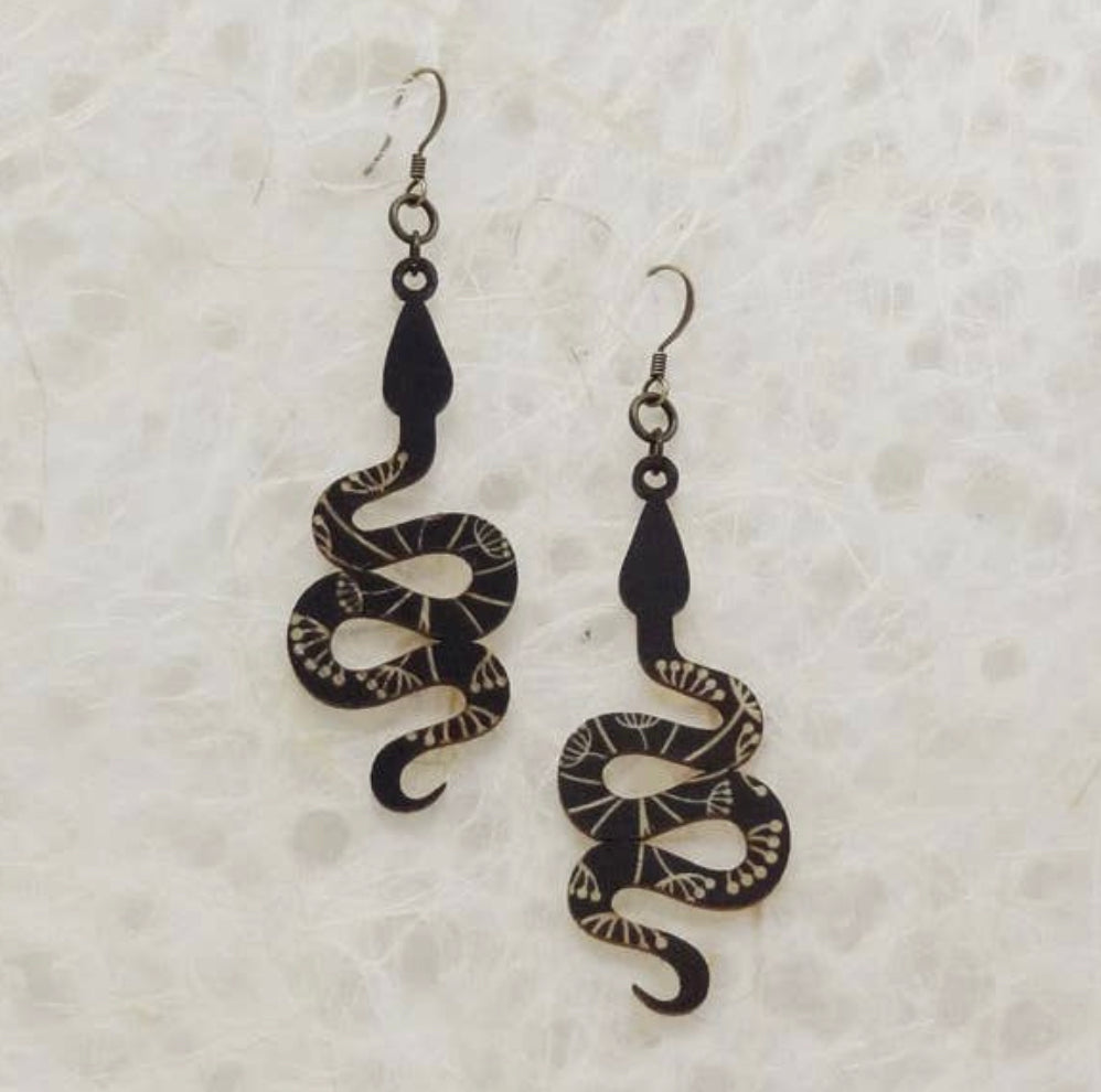 Snake Printed Wood Earrings