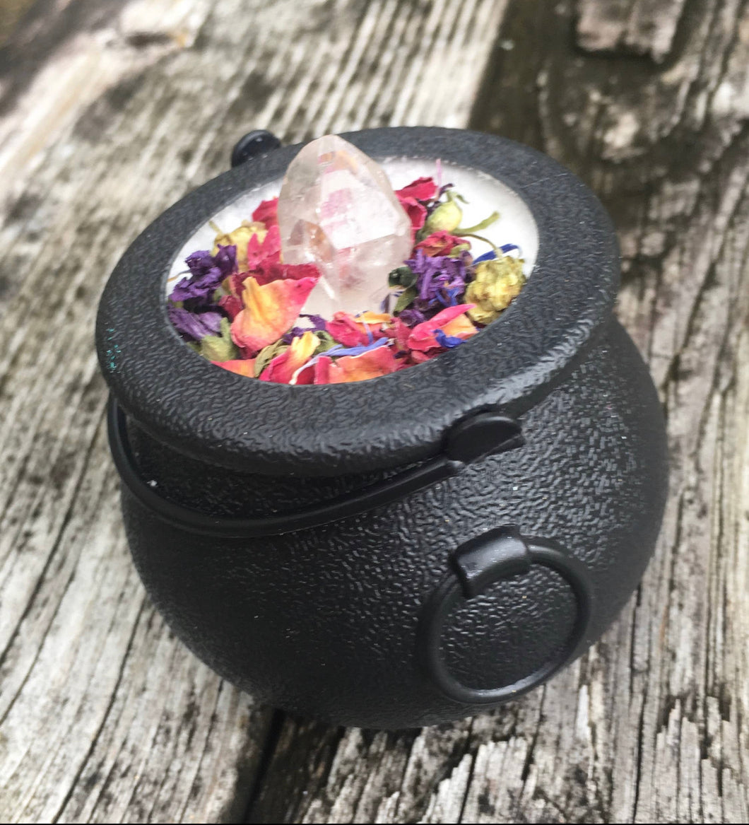 Cauldron Bath Bomb with Crystal and Dried Floral