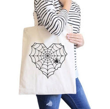 Load image into Gallery viewer, Heart Spider Web Canvas Tote
