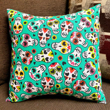 Load image into Gallery viewer, Teal Sugar Skull Pillow Sham
