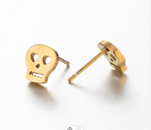 Load image into Gallery viewer, Heart Eyed Skull Stud Earrings
