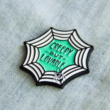 Load image into Gallery viewer, &quot;Creepy But Lovable&quot; Spiderweb Enamel Pin

